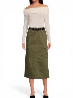 Gianni Bini Olive Utility Cargo Midi Skirt
